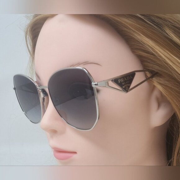 NWT Prada Women\'s Sunglasses SPR 57YS Silver Grey Gradient Steel Italy 57-18-140 main image 16